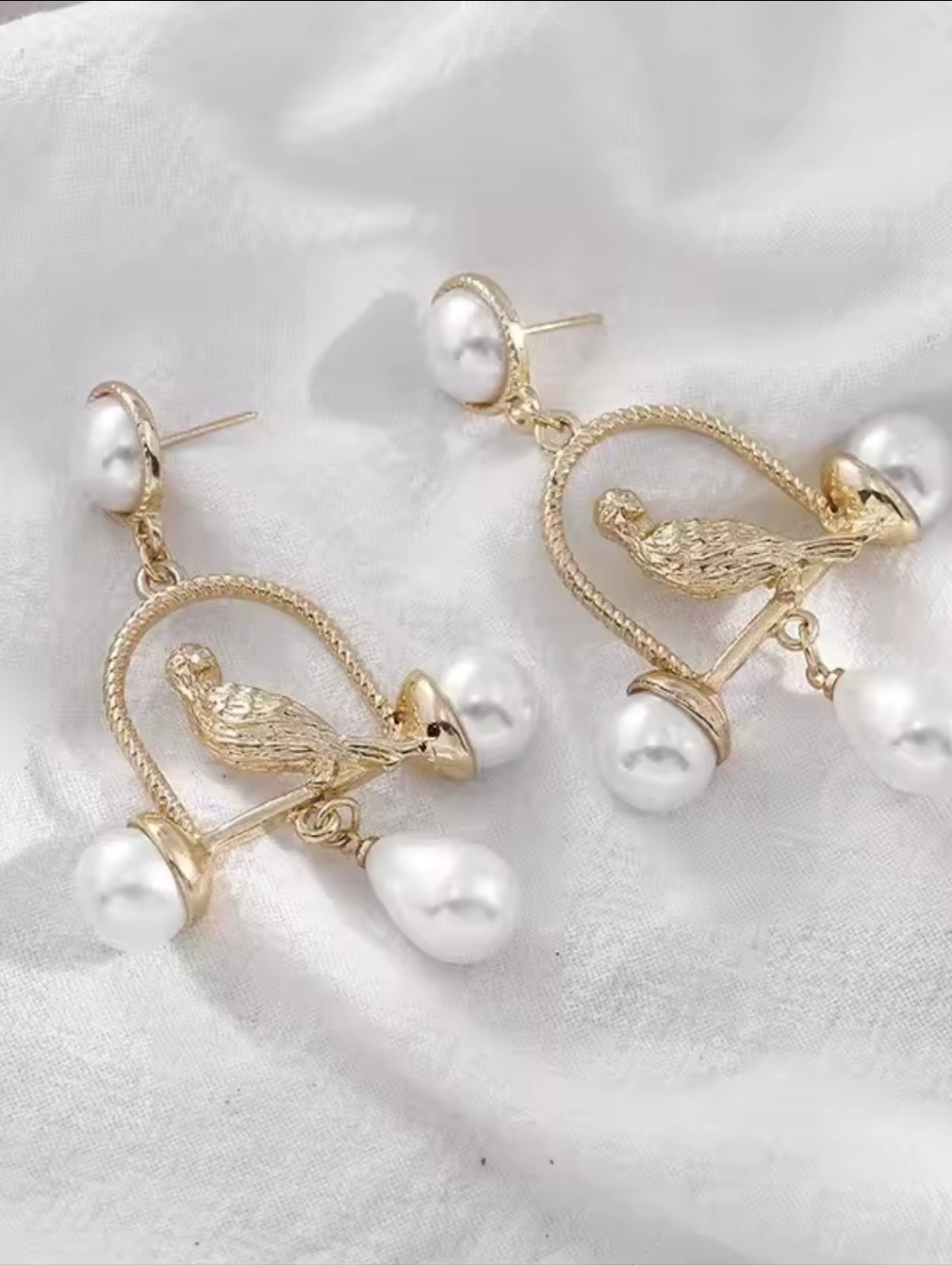 Gold Bird & Pearl Drop Earrings - Women Jewelry